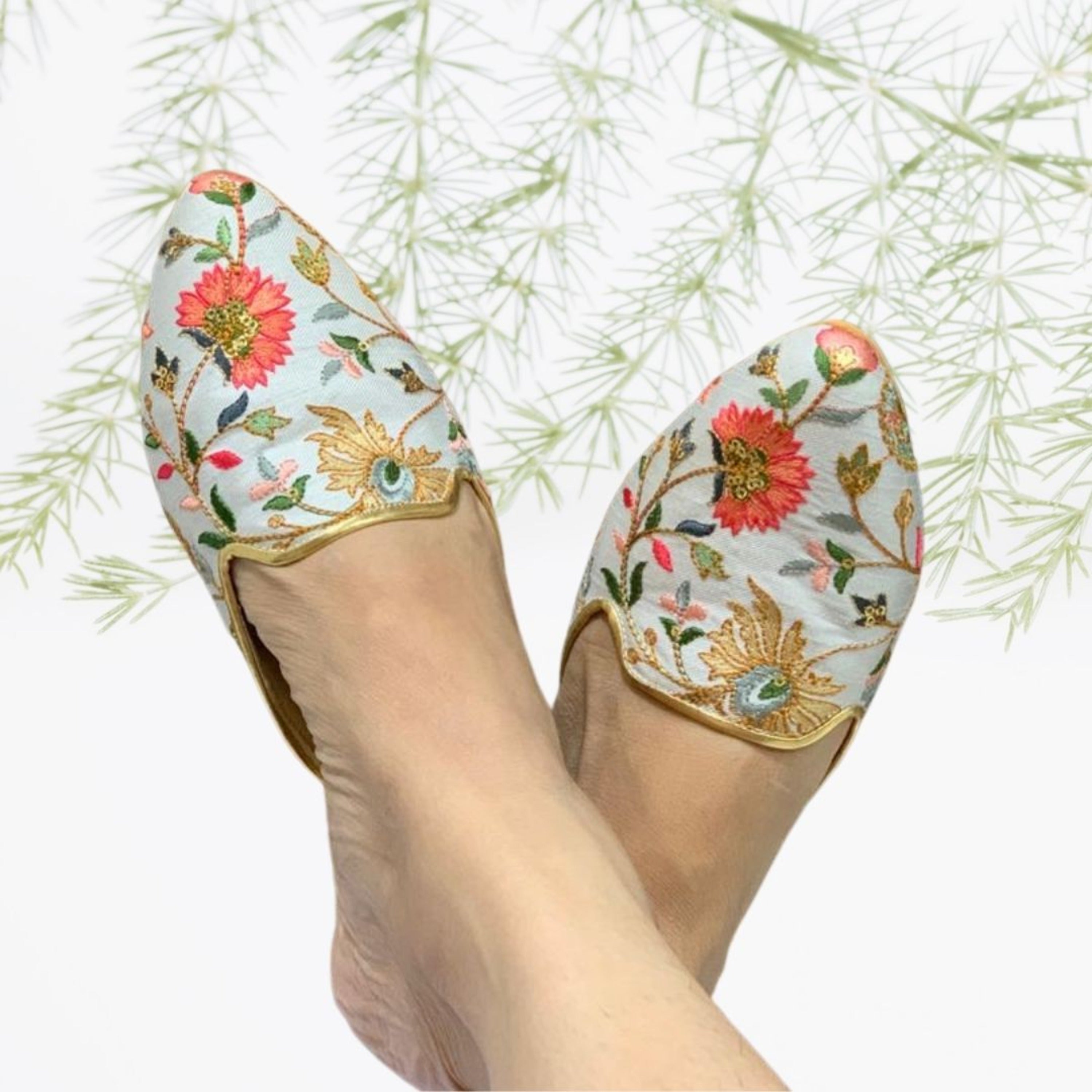 Floral Thread Mules
