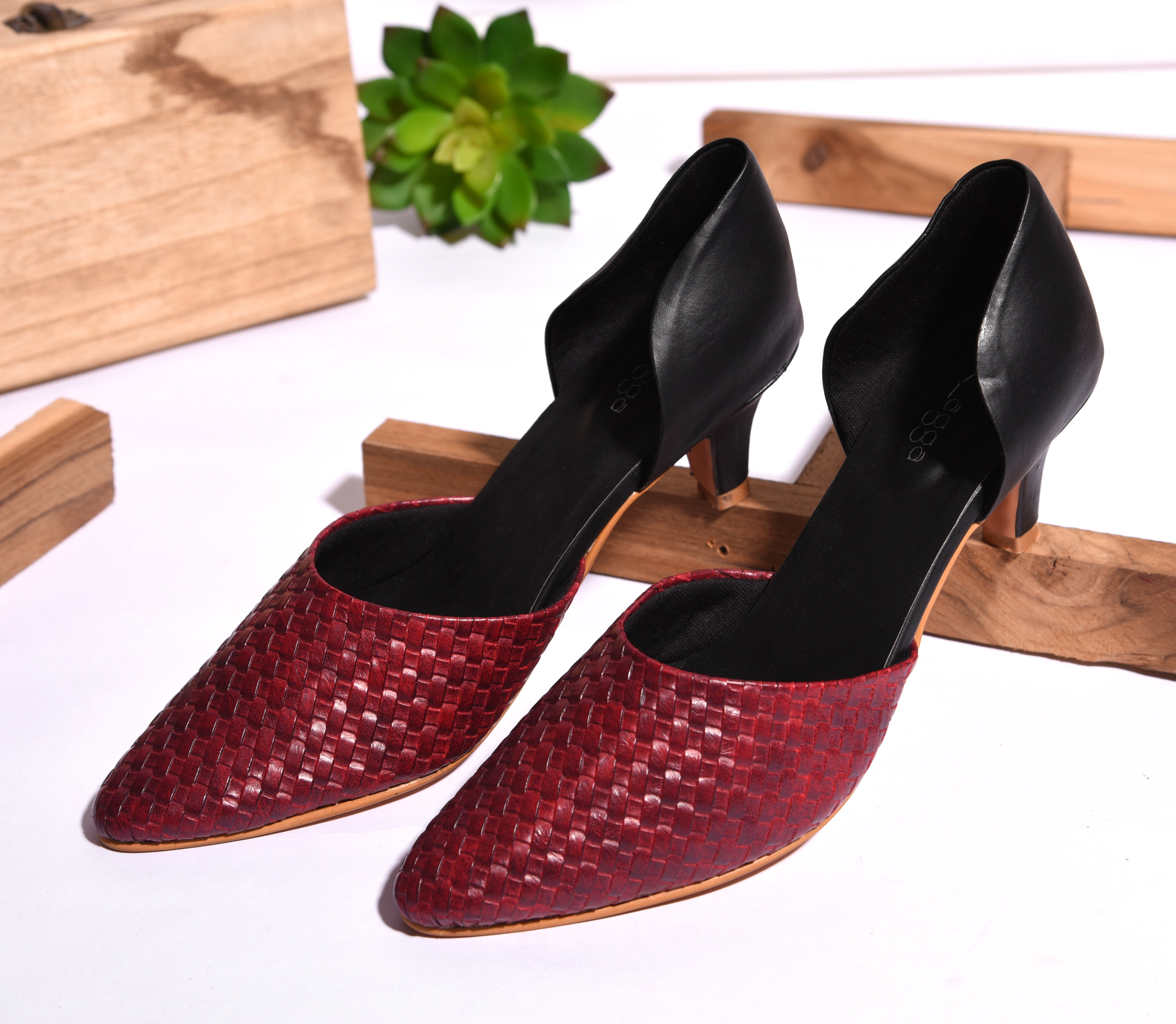 Maroon Texture Kitten Heels