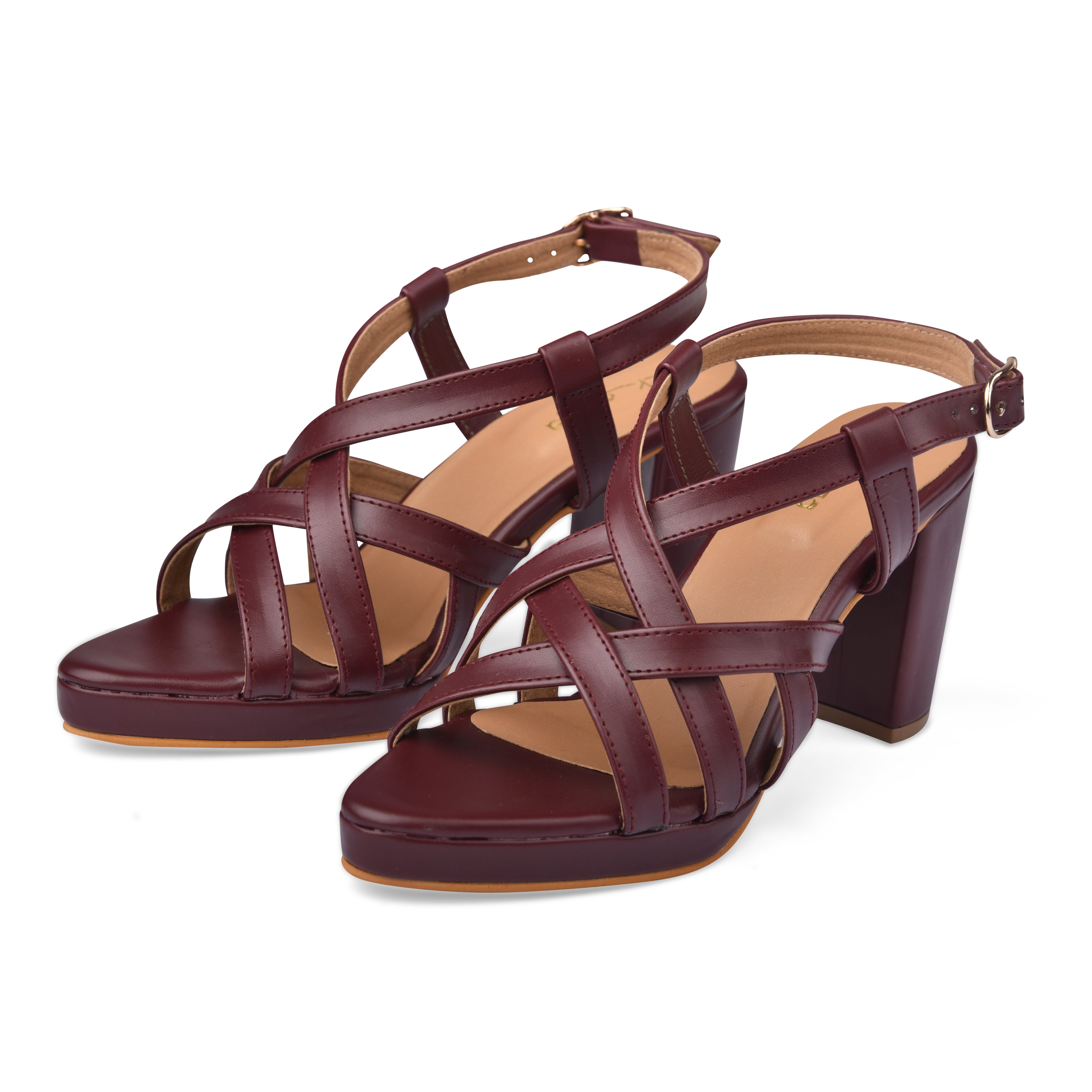 Maroon Cross Strap Heels