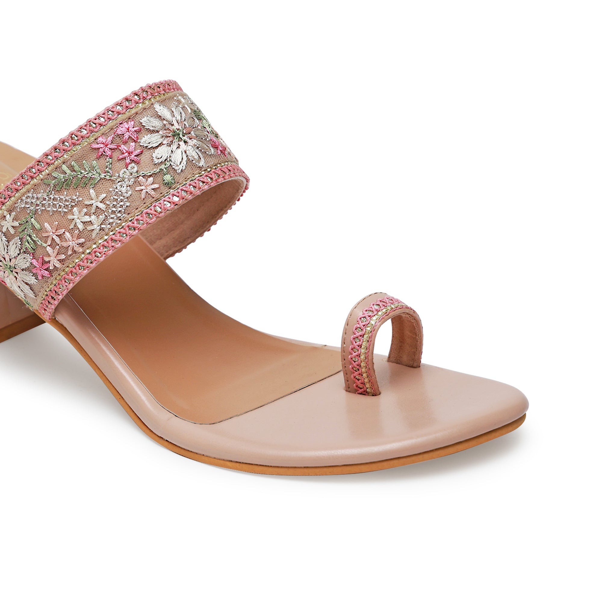 Embroidered Strap Heels