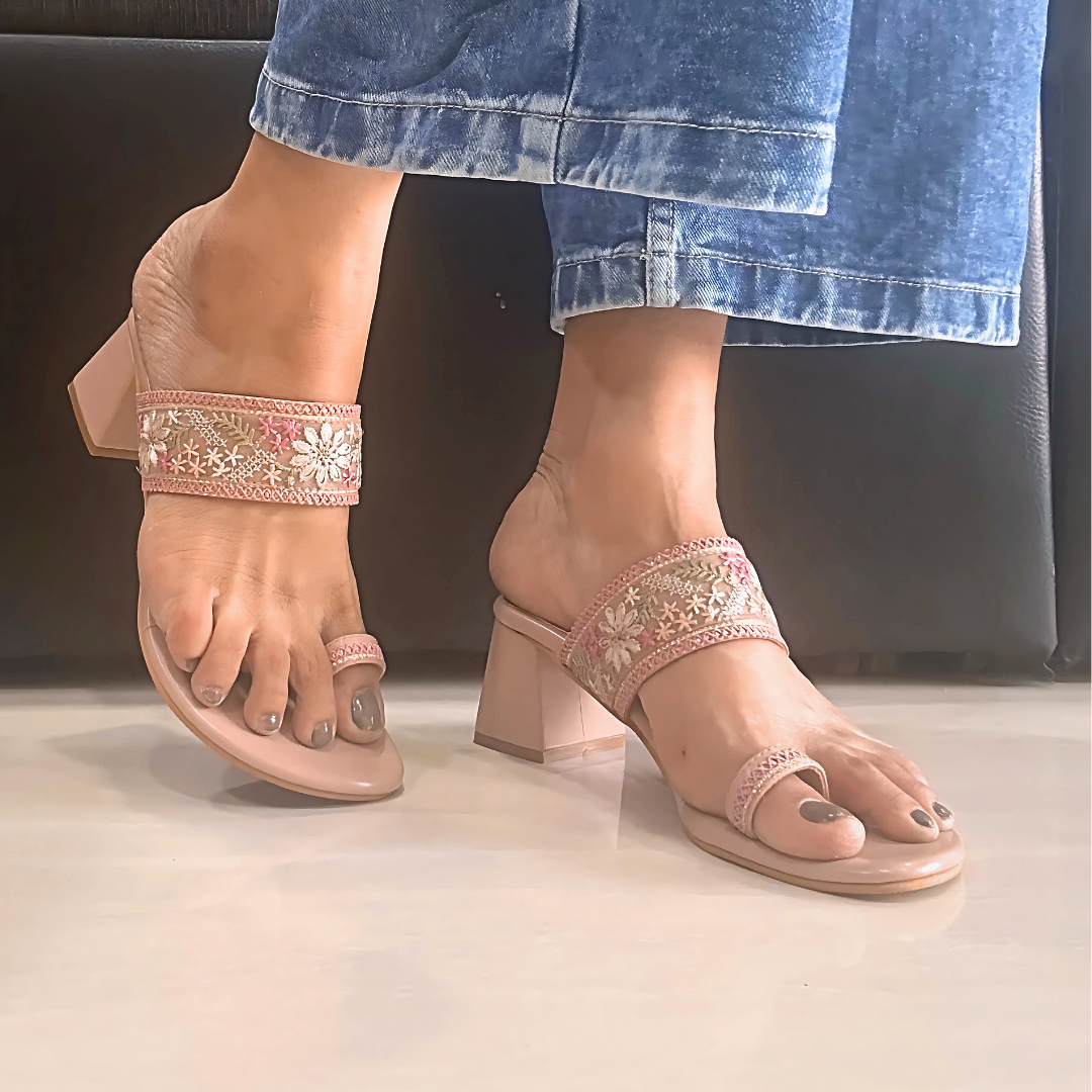 Embroidered Strap Heels