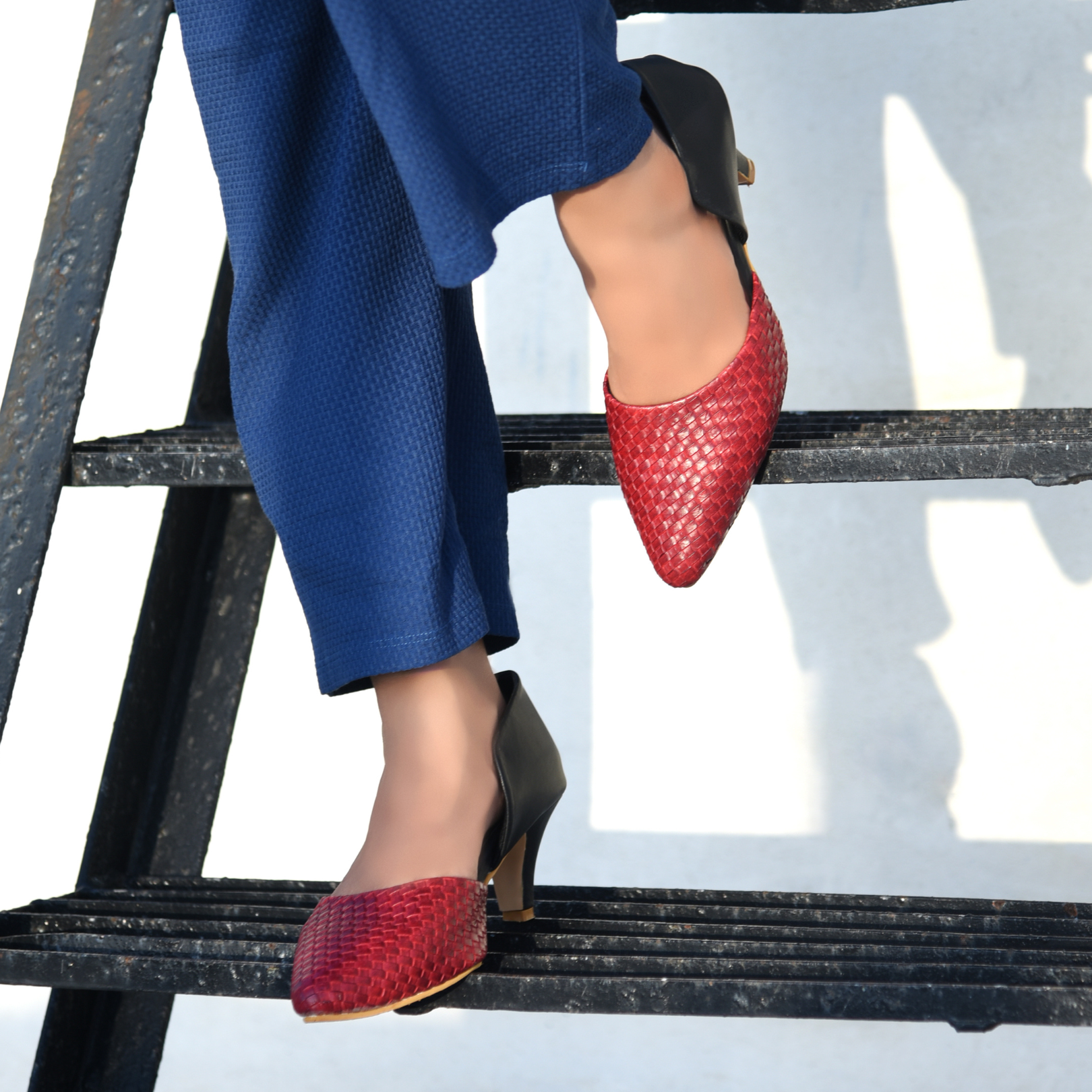 Maroon Texture Kitten Heels