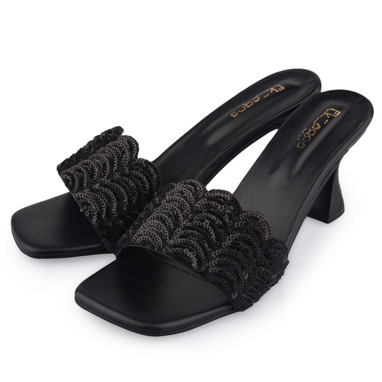 Black Scallop Heel